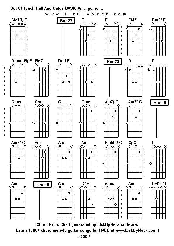 Chord Grids Chart of chord melody fingerstyle guitar song-Out Of Touch-Hall And Oates-BASIC Arrangement,generated by LickByNeck software.